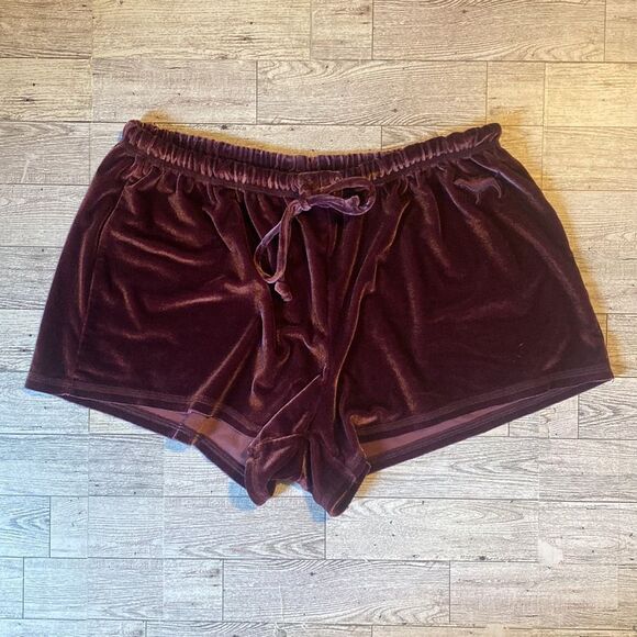 VS Pink, Retro, Burgundy/Wine, Velvet, Lounge/Sleep Shorts - Picture 9 of 11